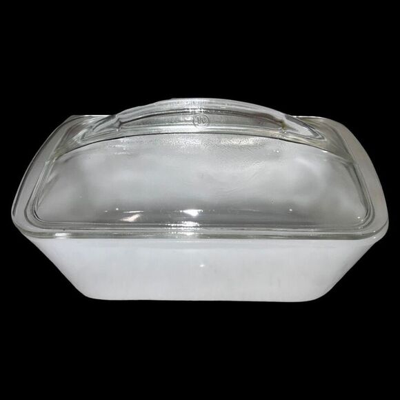 Vintage Westinghouse Loaf Pan Milk Glass Baking Refrigerator Dish Clear Lid 9” - Picture 5 of 7